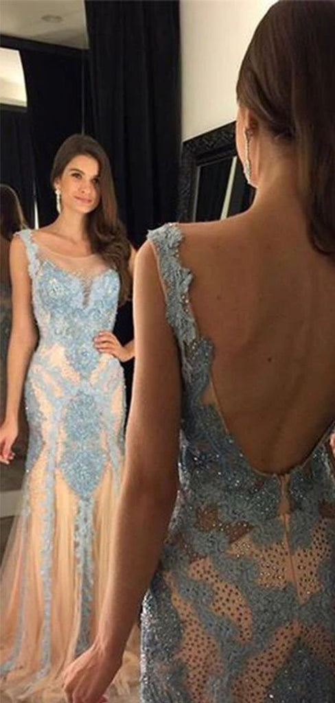 Shiny Blue Spaghetti Strap Mermaid Long Prom Dress Ideas, Evening Party Dresses,WGP1662