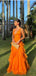 Elegant Orange V-Neck A-Line Long Prom Dress Ideas, Evening Party Dresses,WGP1641