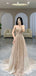 Shiny Gold Spaghetti Strap A-Line Long Prom Dress Ideas, Evening Party Dresses,WGP1602