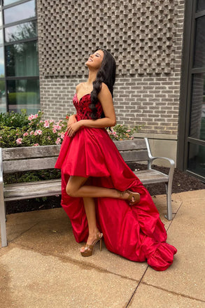 Sexy Red Sweetheart High Low Long Prom Dress Ideas, Evening Party Dresses,WGP1788