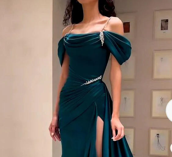 Elegant Dark Green Spaghetti Strap Mermaid Long Prom Dress Ideas, Evening Party Dresses,WGP1976