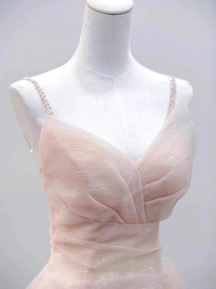 Elegant Pink Spaghetti Strap A-Line Long Prom Dress Ideas, Evening Party Dresses,WGP1798