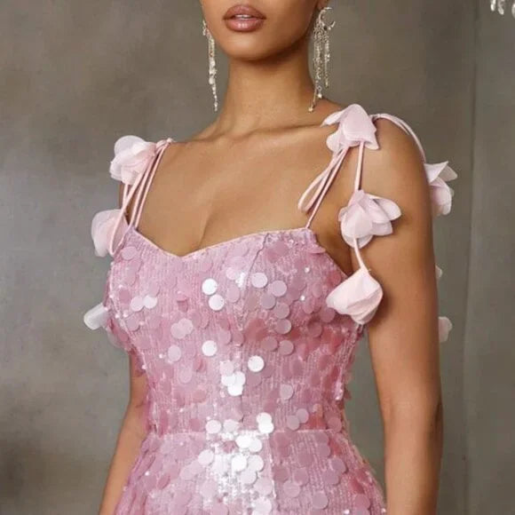 Sparkly Pink Spaghetti Strap Mermaid Long Prom Dress Ideas, Evening Party Dresses,WGP1900
