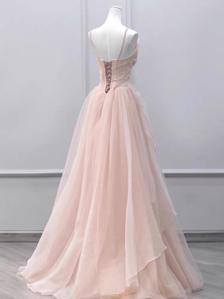 Elegant Pink Spaghetti Strap A-Line Long Prom Dress Ideas, Evening Party Dresses,WGP1798
