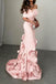 Unique Pink Floral Off-Shoulder Mermaid Sleeveless Long Prom Dress Ideas, Evening Party Dresses,WGP1685