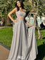 Shiny Silver Spaghetti Strap A-Line Long Prom Dress Ideas, Evening Party Dresses,WGP1615