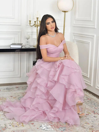Elegant Pink Off-Shoulder Sleeveless A-Line Long Prom Dress Ideas, Evening Party Dresses , WGP1885