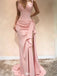 Sexy Sweetheart Neck Ruched Pink Silk Prom Dress with Slit,WGP2062