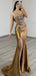 Elegant Gold Spaghetti Strap Mermaid Long Prom Dress Ideas, Evening Party Dresses,WGP1985