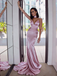 Sexy V Neck Pink Satin Prom Dress Sleeveless Mermaid Gown with High Slit, WGP2045