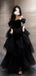 Elegant Black Off-Shoulder A-Line Long Prom Dress Ideas, Evening Party Dresses,WGP1748