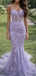 Modern Lavender Butterfly Lace Prom Gown Sheer Corset Mermaid Evening Dress,WGP2183