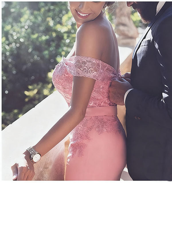 Elegant Pink Off-Shoulder Mermaid Long Prom Dress Ideas, Evening Party Dresses,WGP1772