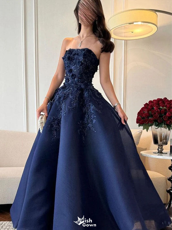 Elegant Navy Blue Sweetheart A-Line Long Prom Dress Ideas, Evening Party Dresses, WGP1988