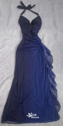 Shiny Halter Blue Sweetheart Long Party Dress Prom Dresses,Evening Dress Online, WGP930