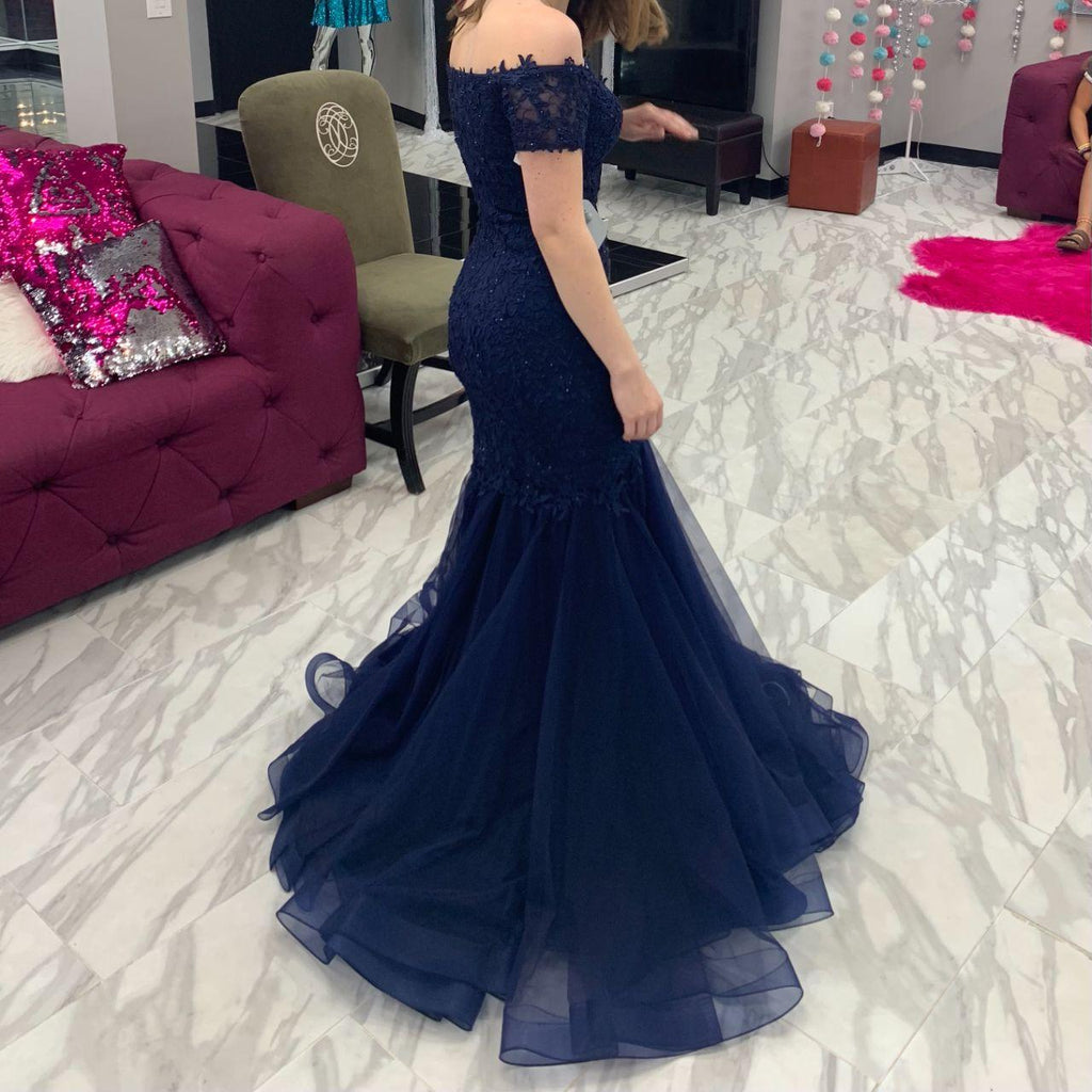 Sexy Navy Blue Off-Shoulder Mermaid  Long Prom Dress Ideas, Evening Party Dresses,WGP1761