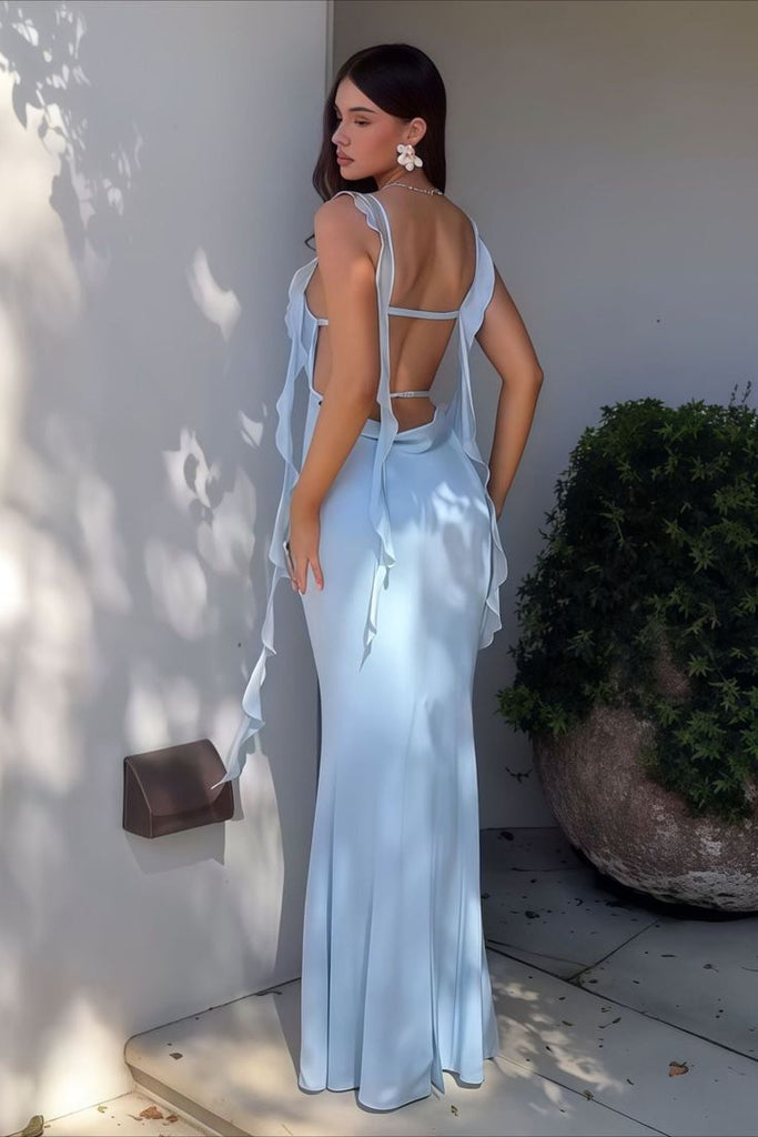 Elegant Blue Spaghetti Strap Mermaid Long Prom Dress Ideas, Evening Party Dresses,WGP1823