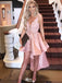 Elegant Pink Spaghetti Strap High Low Homecoming Dresses For Birthday Party, EPT691
