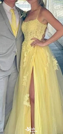 Elegant Square Spaghetti Strap A-line Long Prom Dress Ideas, Evening Party Dresses,WGP1198