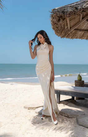 Elegant White High Neck Mermaid Long Prom Dress Ideas, Evening Party Dresses,WGP1774