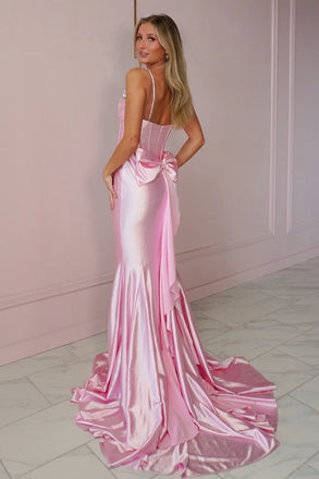 Elegant Pink Spaghetti Strap Mermaid Long Prom Dress Ideas, Evening Party Dresses, WGP2028
