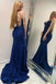Elegant Sparkly Navy Blue Sequin Prom Dress V-Neck Slim Fit Mermaid Gown,WGP2185