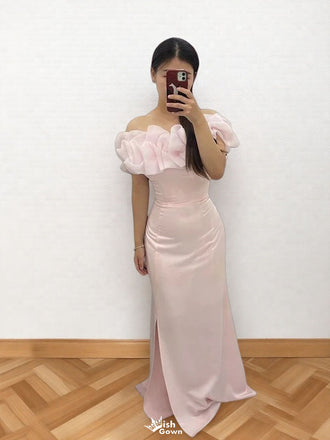Elegant Floral Pink Off-Shoulder Mermaid Long Prom Dress Ideas, Evening Party Dresses,WGP1811
