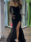 Sexy Black Long Sleeve Mermaid Long Prom Dress Ideas, Evening Party Dresses, WGP2001
