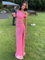 Elegant Pink One-Shoulder Mermaid Side Slit Long Prom Dress Ideas, Evening Party Dresses,WGP1825