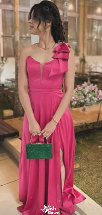 Elegant One-shoulder Notched A-line Long Prom Dress Ideas, Evening Party Dresses,WGP1214