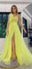 Unique Yellow One-Shoulder A-Line Side Slit Long Prom Dress Ideas, Evening Party Dresses,WGP1699
