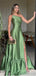 Fancy Green One-Shoulder Prom Dress Satin Pleated Sleeveless A-Line Ruffle Gown,WGP2178