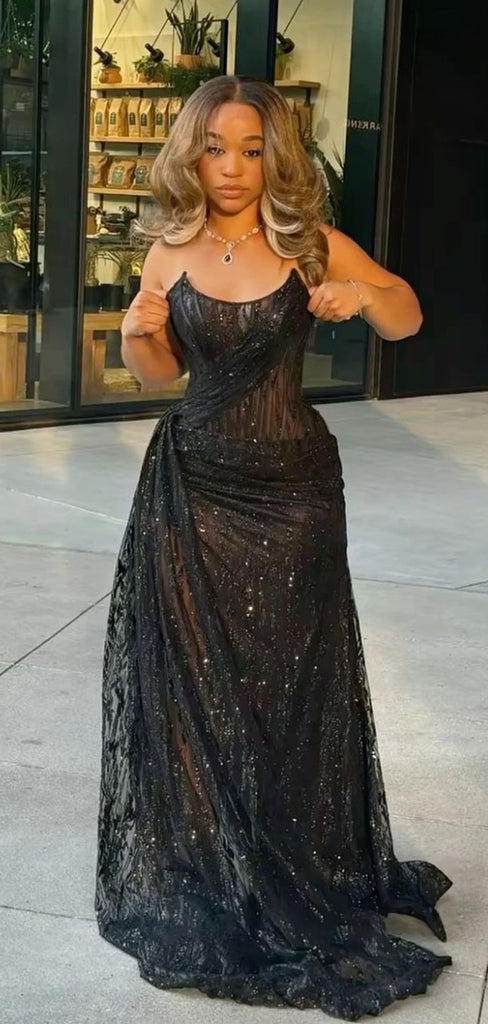 Sexy Black Sweetheart Mermiad Side Slit Long Prom Dress Ideas, Evening Party Dresses,WGP1650