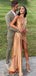 Elegant Gold One-Shoulder Mermaid Side Slit Long Prom Dress Ideas, Evening Party Dresses,WGP1608