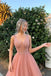 Elegant Pink V-Neck A-Line Long Prom Dress Ideas, Evening Party Dresses,WGP1827