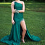 Elegant Green One-Shoulder Mermaid Side Slit Long Prom Dress Ideas, Evening Party Dresses,WGP1739