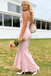 Chic Mermaid Pink Prom Gown Deep V-Neck Ruffled Trumpet Skirt Formal Wear,WGP2121