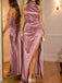 Elegant Pink Halter Mermaid Side Slit Long Prom Dress Ideas, Evening Party Dresses,WGP1663