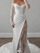 Elegant White Long Sleeve Lace Mermaid Long Weddingc Dresses With Sweep Trailing ,WDH166