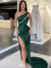 Elegant Green One-Shoulder Mermaid Side Slit Long Prom Dress Ideas, Evening Party Dresses,WGP1625