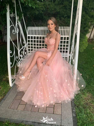 Sparkly Pink Sweetheart A-Line Long Prom Dress Ideas, Evening Party Dresses,WGP1835