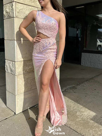 Elegant One-shoulder Mermaid Long Prom Dress Ideas, Evening Party Dresses,WGP1284