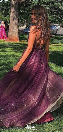 Elegant V-neck Spaghetti Strap A-line Long Prom Dress Ideas, Evening Party Dresses,WGP1299