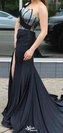 Formal One-shoulder Unique Mermaid Long Prom Dress Ideas, Evening Party Dresses,WGP1313