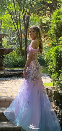 Elegant Off-shoulder V-neck Mermaid Unique Long Prom Dress Ideas, Evening Party Dresses,WGP1338