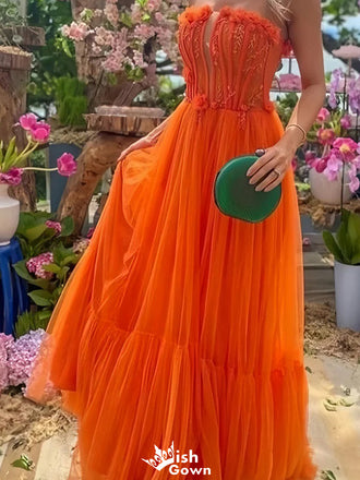 Gorgeous Strapless Straight Across A-line Unique Long Prom Dress Ideas, Evening Party Dresses,WGP1342