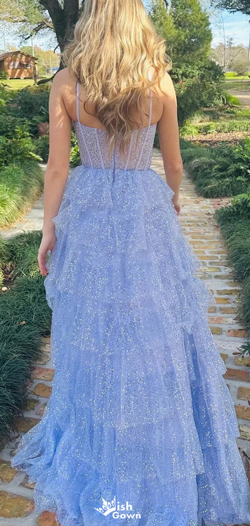 Gorgeous Spaghetti Strap Sequins A-line Long Prom Dress Ideas, Evening Party Dresses,WGP1120
