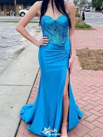 Elegant Strapless Sweetheart Sequins Mermaid Long Prom Dress Ideas, Evening Party Dresses,WGP1349