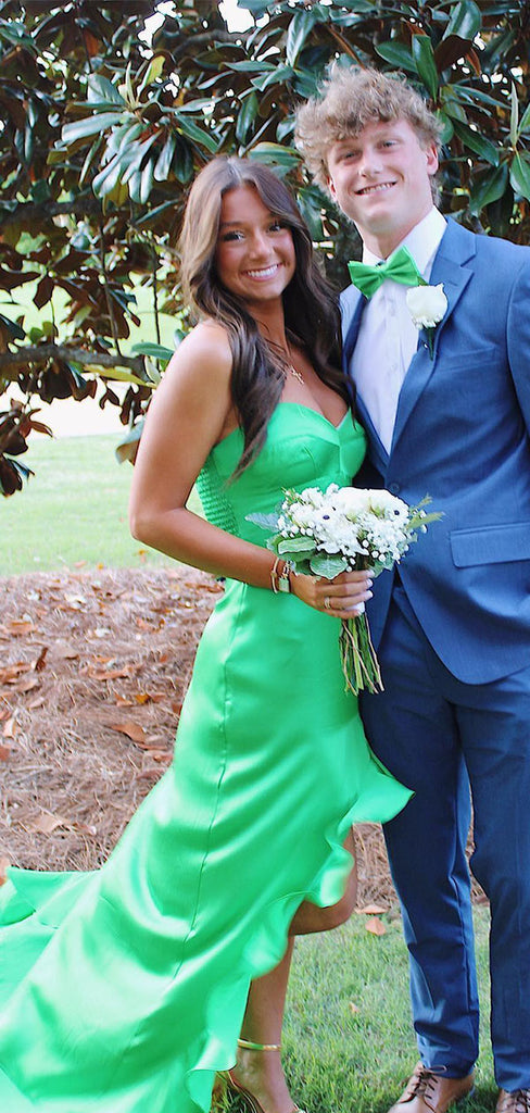 Elegant Green Sweetheart High Low Mermaid Long Prom Dress Ideas, Evening Party Dresses,WGP1677
