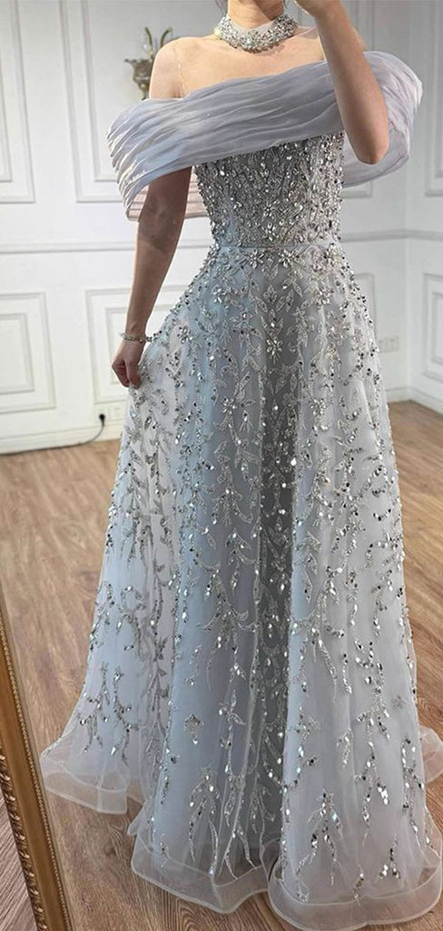Elegant Blue Off-Shoulder Mermaid Long Prom Dress Ideas, Evening Party Dresses,WGP1914